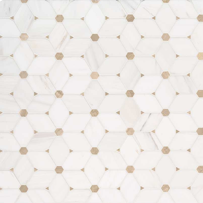 Cecily Creme 11x12 Polished Marble Mesh-Mounted Mosaic Floor and Wall Tile, SMOT-CECILY-POL10MM, 9.5sf, 10 pcs, 54 lbs, FINAL PRICE: $7.99/pc, $79.90/box + Tax