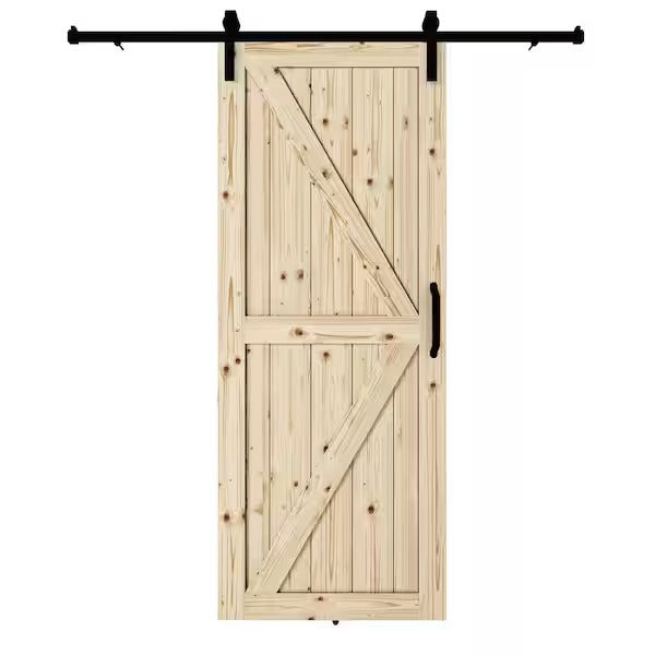 Artisan 37x84 Artisan Unfinished Natural Pine Sliding Barn Door with Black Hardware Kit ** ASSEMBLY REQUIRED **, [FB296]