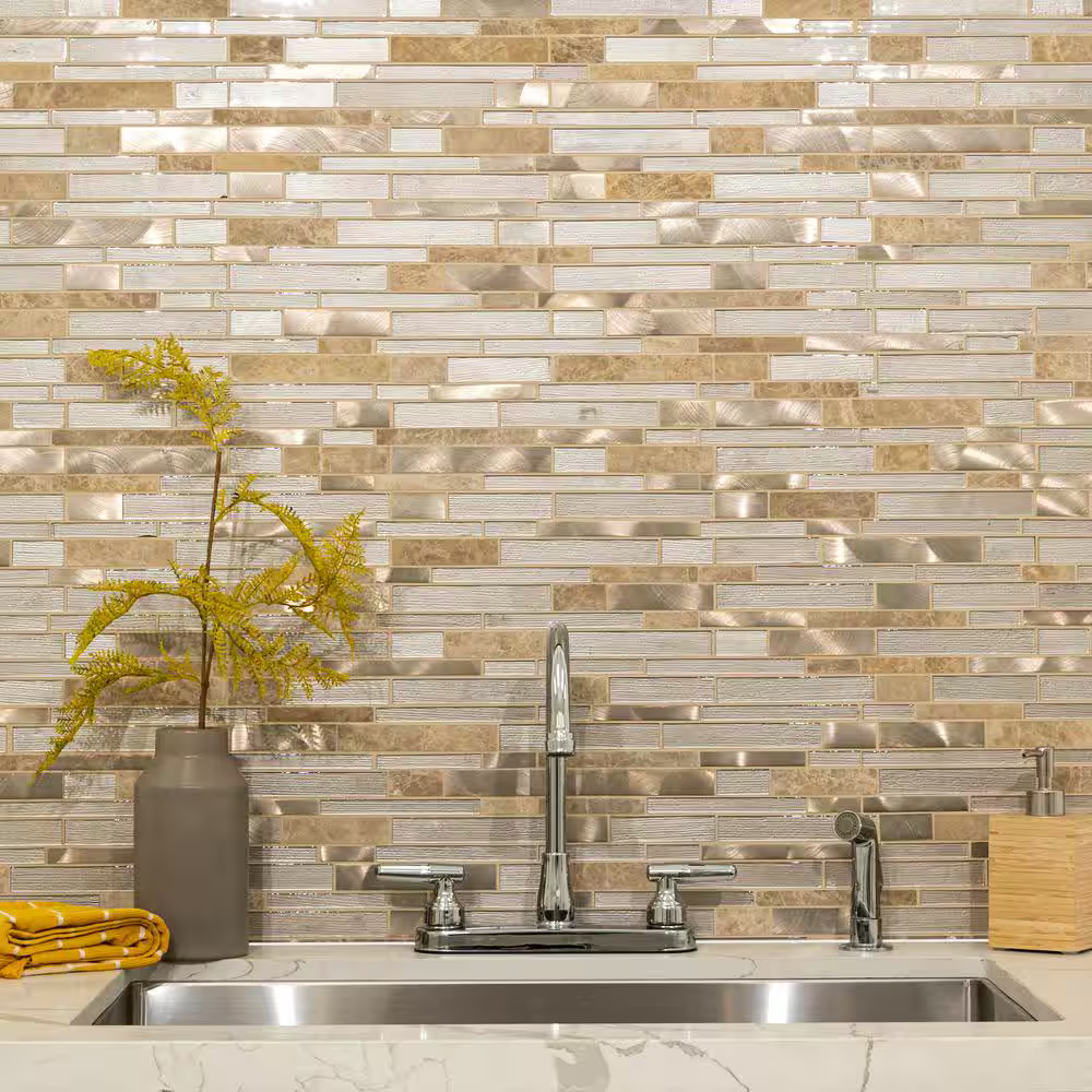 **PER PCS** Champagne Toast Interlocking 12x12 Stone/Glass Mesh-Mounted Mosaic, SGLSMTIL-CHATST, 4mm, 20pcs, 30 lbs, 20sf, Retail: $7.85/pc, FINAL PRICE: $3.99/pc + Tax