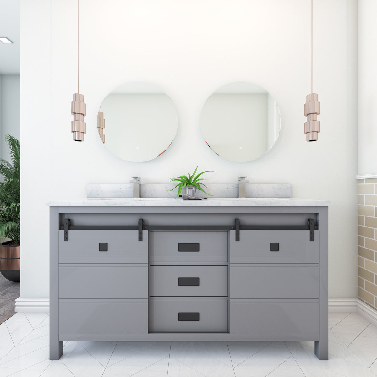Florence Gray 60-inch Double Sink Bathroom Vanity with Carrara White Marble Top, VV360G-TV160D, FINAL PRICE: $999.99 + TAX
