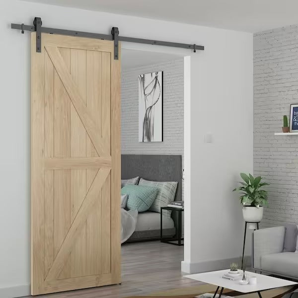 Artisan 37x84 Artisan Unfinished Natural Pine Sliding Barn Door with Black Hardware Kit ** ASSEMBLY REQUIRED **, [FB296]