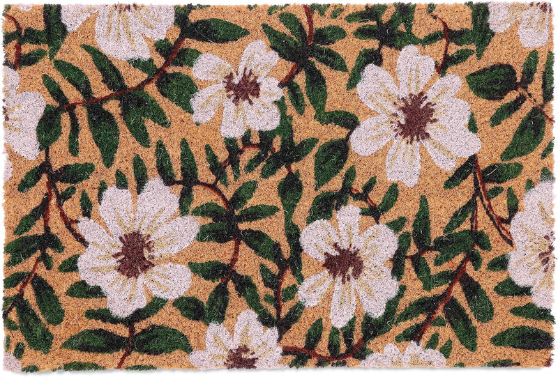 Relaxdays Coir Doormat, Floral Design, 60 x 40 cm, Non-Slip Welcome Mat, Weatherproof, Indoors & Outdoors, Multicoloured, Coco, Plastic