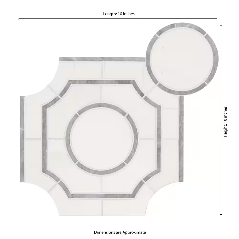 **PALLET SALE - 8 pcs @ $12.50/pc, $99.99 + Tax** Bianco Dolomite Regency 10x10 Polished Marble Mesh-Mounted Mosaic, SMT-BINDL-REGPC, 9.9mm, 10pcs, 5.5 lbs, 6.9sf, Retail: $32.04/pc, FINAL PRICE: $15.99/pc + Tax