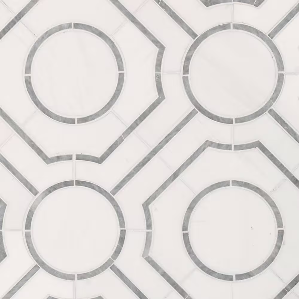 **PALLET SALE - 8 pcs @ $12.50/pc, $99.99 + Tax** Bianco Dolomite Regency 10x10 Polished Marble Mesh-Mounted Mosaic, SMT-BINDL-REGPC, 9.9mm, 10pcs, 5.5 lbs, 6.9sf, Retail: $32.04/pc, FINAL PRICE: $15.99/pc + Tax