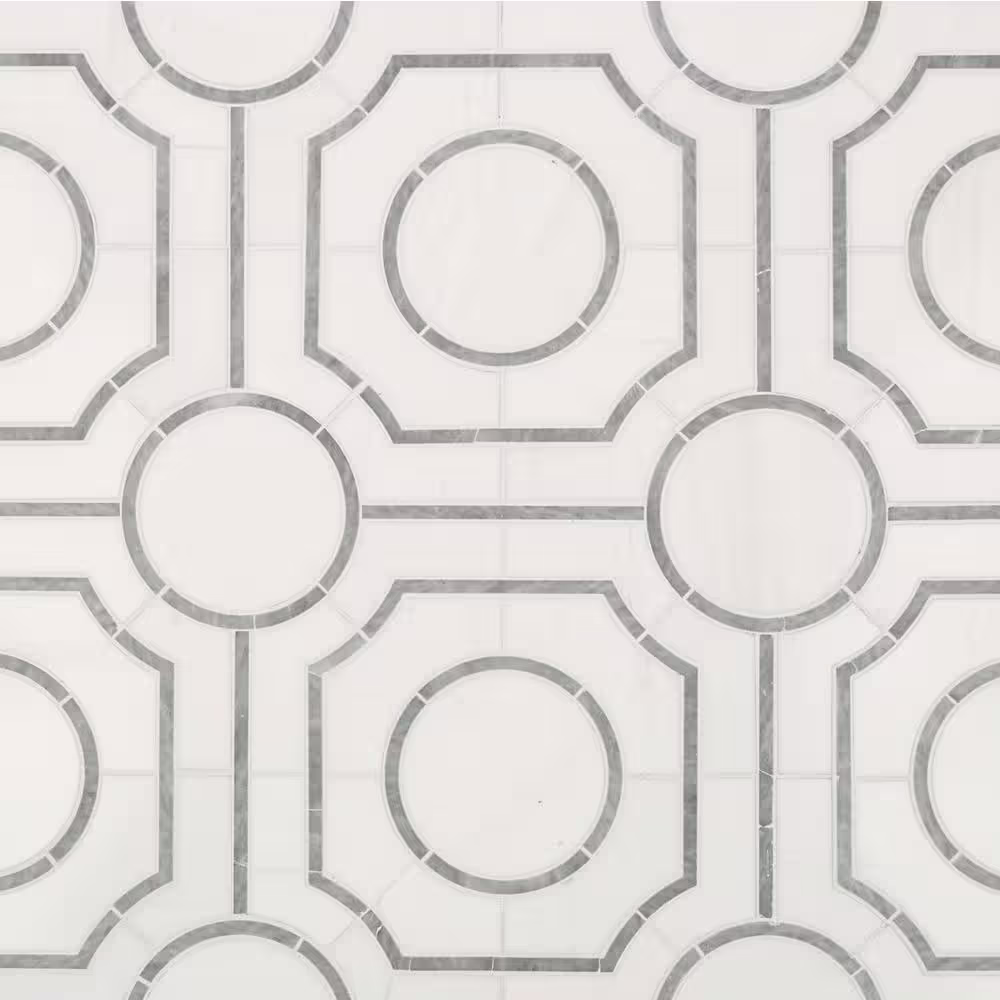 **PALLET SALE - 8 pcs @ $12.50/pc, $99.99 + Tax** Bianco Dolomite Regency 10x10 Polished Marble Mesh-Mounted Mosaic, SMT-BINDL-REGPC, 9.9mm, 10pcs, 5.5 lbs, 6.9sf, Retail: $32.04/pc, FINAL PRICE: $15.99/pc + Tax