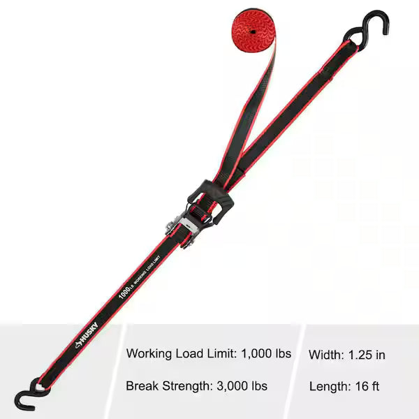 Husky 16 ft. 1.25 in. Ratchet Straps with S-Hook (Tie-Down), FINAL PRICE: $7.50 + Tax