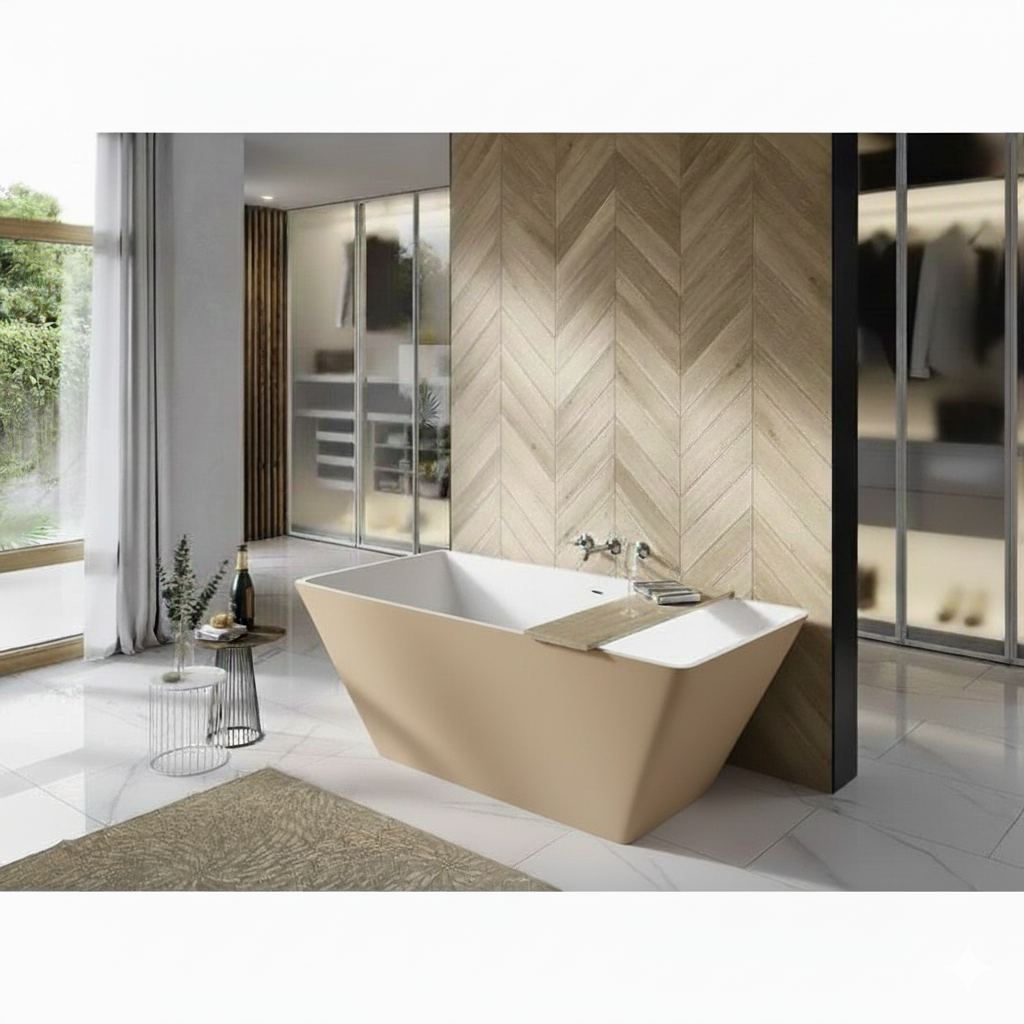 Acquabella Apex Center Drain 59x31 Freestanding Bathtub in Snow White and Brown, APB5931MBNW, Retail: $10,000.00, FINAL PRICE: $1,499.99 + TAX