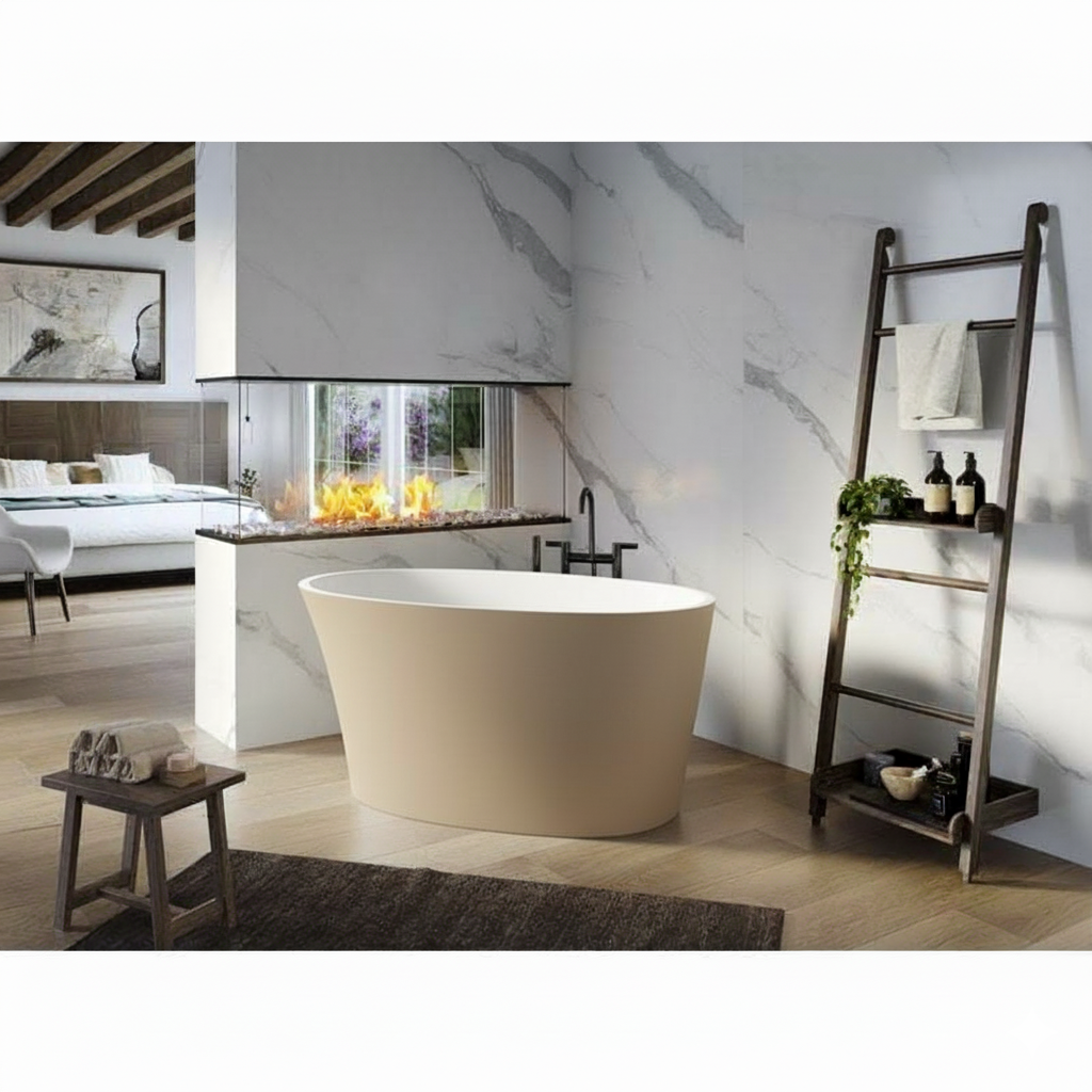 Acquabella Elko Center Drain 55x31 Freestanding Bathtub in Snow White and Brown, ELB5531MBNW Retail: $10,000.00, FINAL PRICE: $1,499.99 + TAX