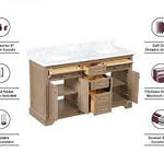 Windlowe 61 in. Double Sink Almond Taupe Bath Vanity with White Carrara Marble Top, CLEARANCE PRICE: $799.99