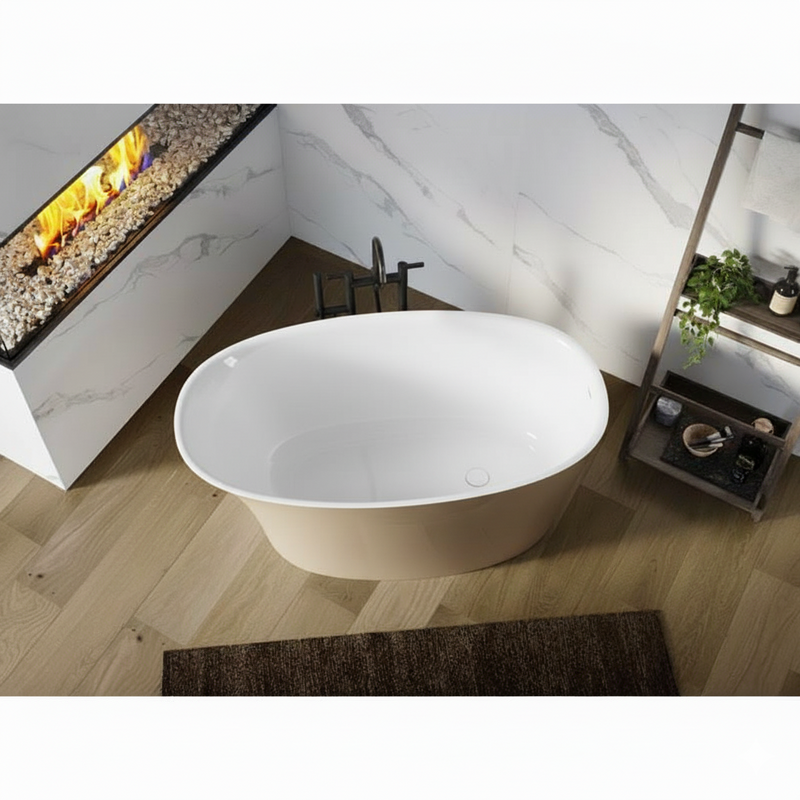 Acquabella Elko Center Drain 55x31 Freestanding Bathtub in Snow White and Brown, ELB5531MBNW Retail: $10,000.00, FINAL PRICE: $1,499.99 + TAX
