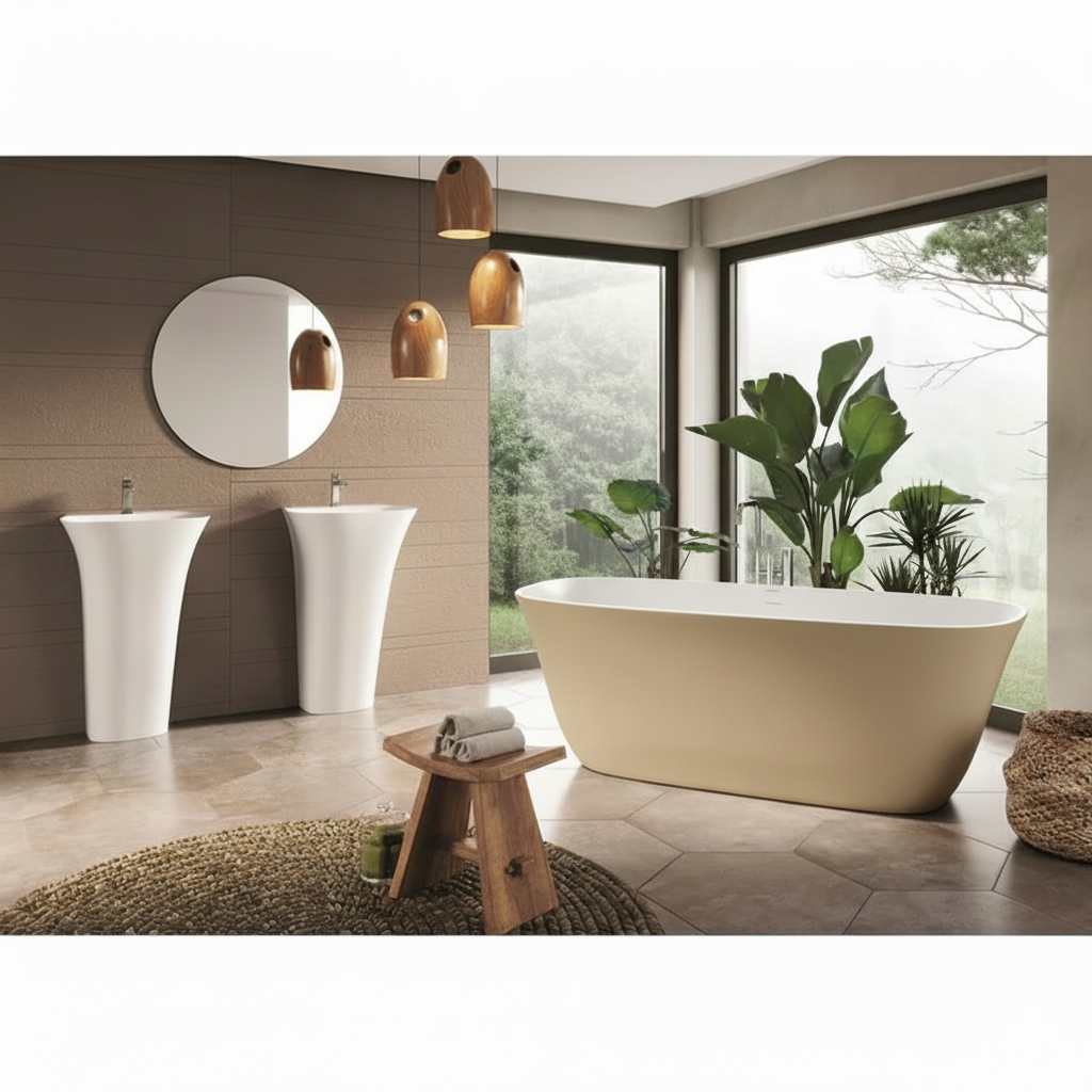 Acquabella Cristallo Center Drain 67x29 Freestanding Bathtub in Snow White and Brown, CB6729MBNW, Retail: $10,000.00, FINAL PRICE: $1,499.99 + TAX