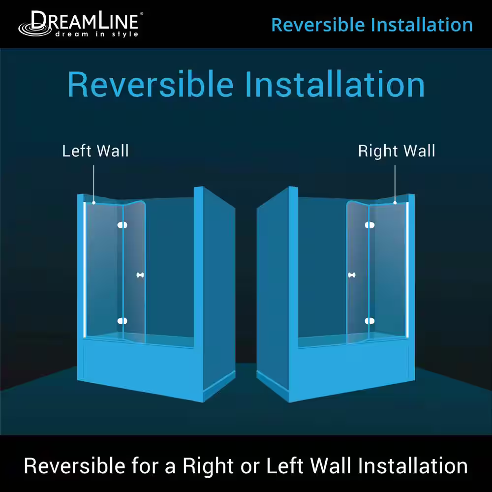 DreamLine Aqua Fold 36 in. x 58 in. Frameless Hinged Tub Door in Chrome, SHDR-3636580-01
