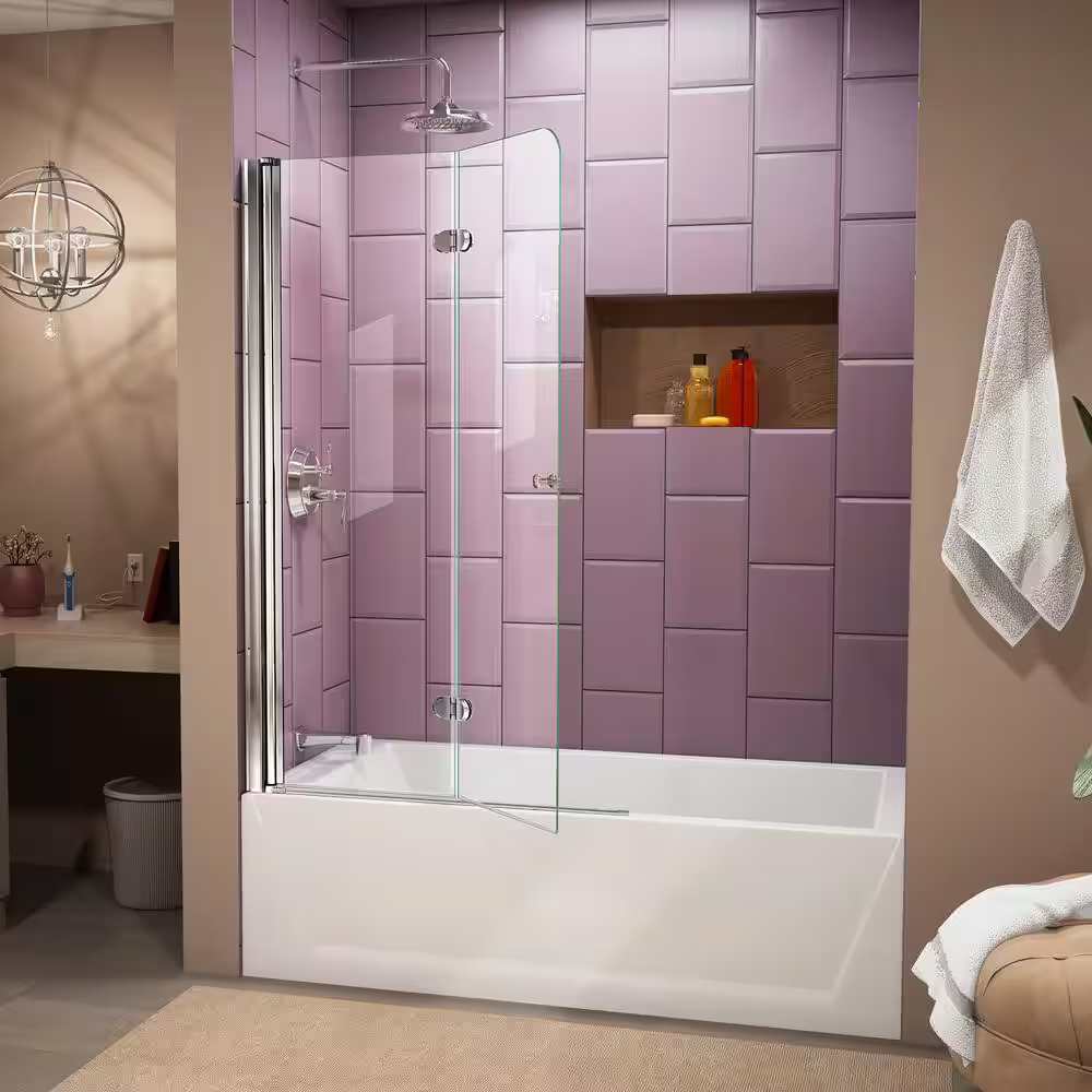 DreamLine Aqua Fold 36 in. x 58 in. Frameless Hinged Tub Door in Chrome, SHDR-3636580-01
