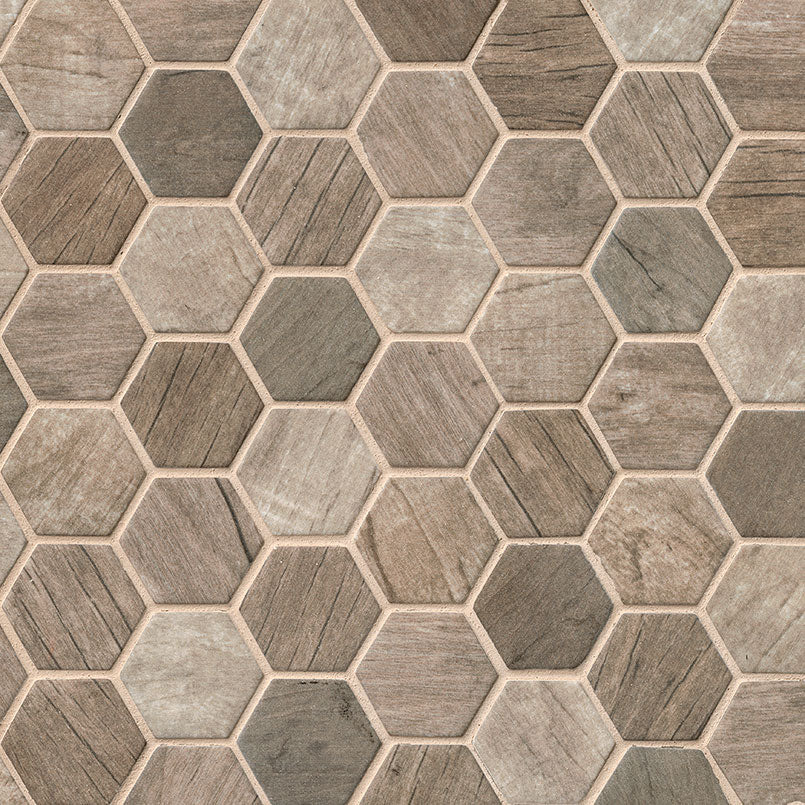 Driftwood 2-in Hexagon 12x12  Mosaic, 14.7sf, 15 pcs, 45 lbs, FINAL PRICE: $7.99/pc, $119.85/box + Tax