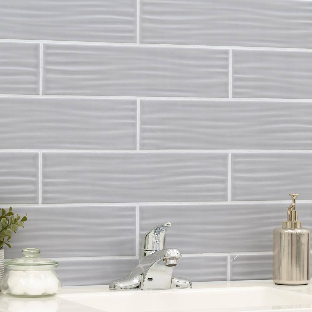 Gray Riptide 4x16 Matte Subway Ceramic Wall Tile, NHDGRARIP4X16, 6.3mm, 40pcs, 49.6 lbs, 17.76sf, Retail: $1.80sf // $31.99 bx, FINAL PRICE: $0.99/sf, $17.58/bx + Tax