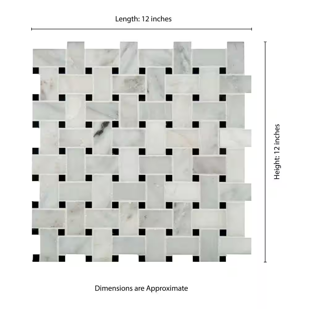 Greecian White Basketweave 12x12 Polished Marble Mosaic, SMOT-GRE-BWP, 10sf, 10 pcs, 30 lbs, FINAL PRICE: $7.99/pc, $79.9/box + Tax