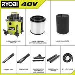 RYOBI 40V 10 Gal. Cordless Wet/Dry Vacuum (TOOL ONLY), RY40WD01B, *HD24, MSRP: $199 [FB022] - FINAL: $119.99 + Tax