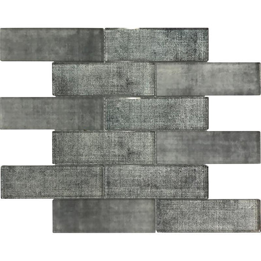ARVTWETAN28 2x8 Textile Print Grey Glass Subway, (80pcs/box), Loc: MT5-C