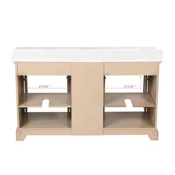 Windlowe 61 in. Double Sink Almond Taupe Bath Vanity with White Carrara Marble Top, CLEARANCE PRICE: $999.99[FBM-120]