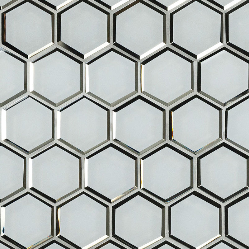 Ice Beveled 3 in. Hexagon 11x12 Glass Mesh-Mounted Mosaic, 8.9sf, 10 pcs, 32 lbs, FINAL PRICE: $9.99/pc, $99.90/box + Tax