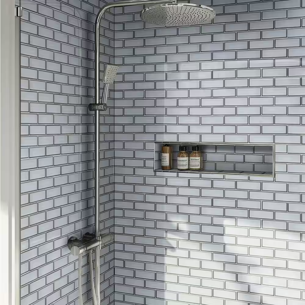 Ice Bevel Subway 12x12 Glossy Glass Mesh-Mounted Mosaic, SMOT-GLSST-ICEBE8MM, 9.6sf, 10 pcs, 35 lbs, FINAL PRICE: $5.99/pc, $59.90/box + Tax