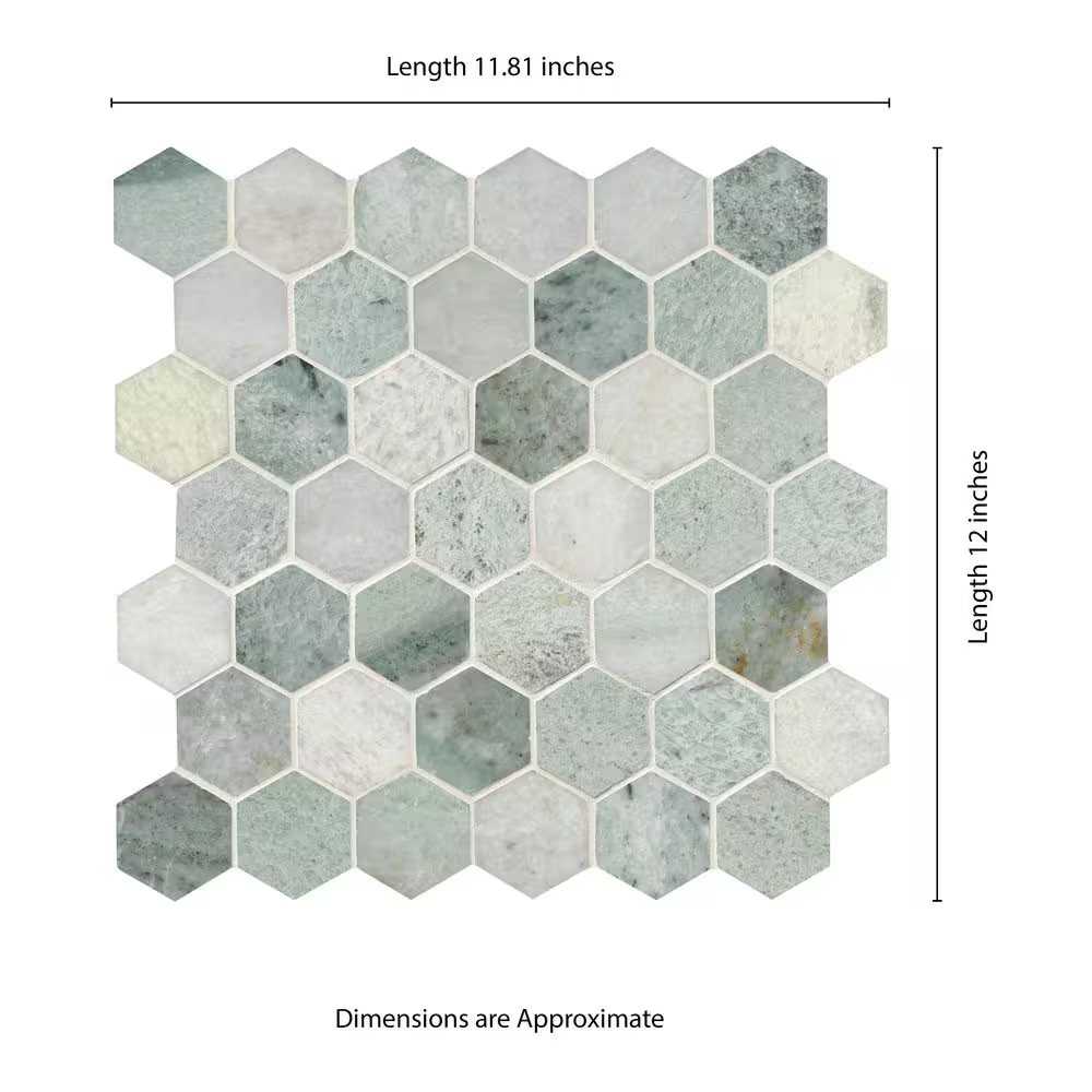 Icelandic Green 2 in. Hexagon 12x12 Polished Marble Mesh-Mounted Mosaic, SMOT-ICEGRE-2HEXP, 9.8sf, 10 pcs, 49 lbs, FINAL PRICE: $7.99/pc, $79.90/box + Tax