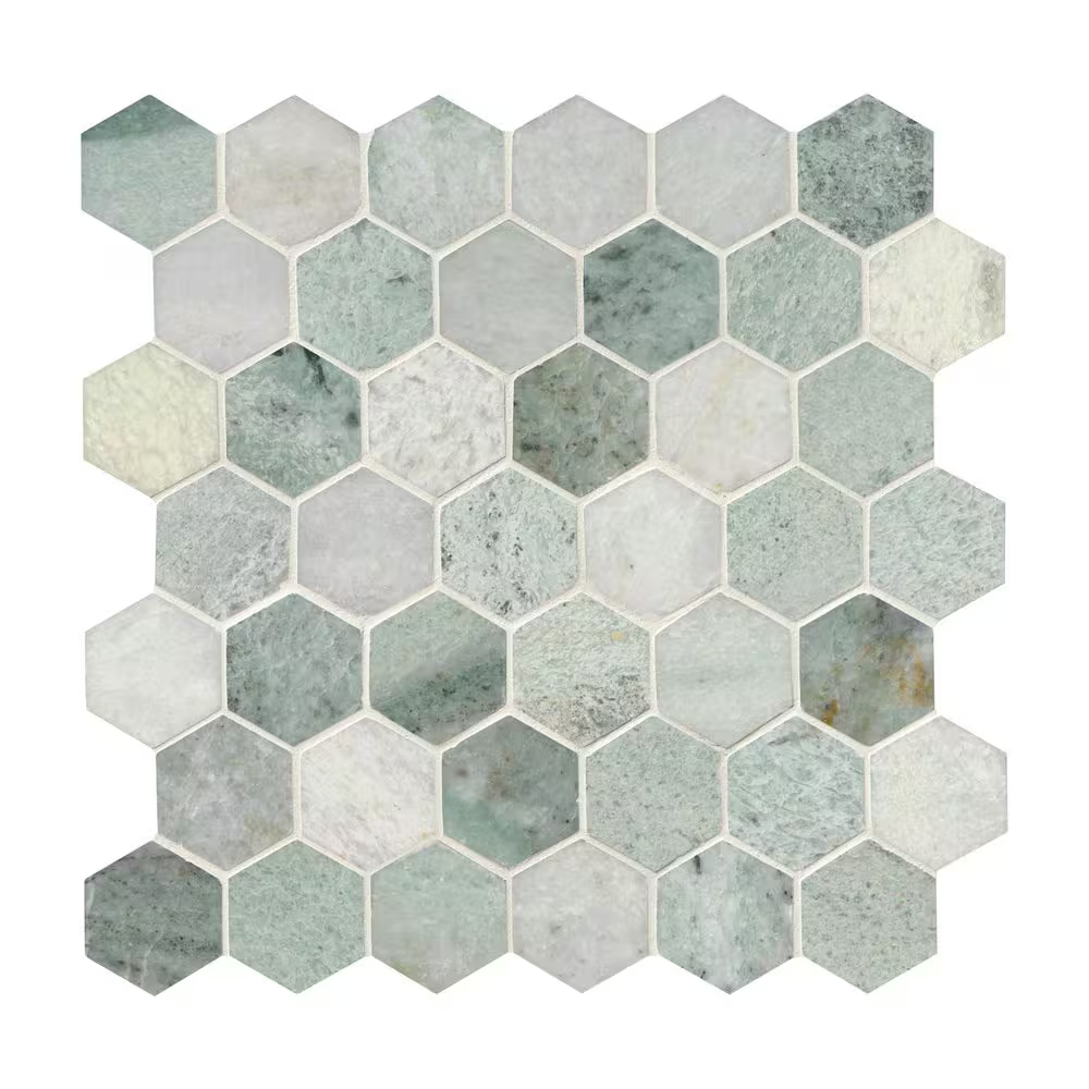 Icelandic Green 2 in. Hexagon 12x12 Polished Marble Mesh-Mounted Mosaic, SMOT-ICEGRE-2HEXP, 9.8sf, 10 pcs, 49 lbs, FINAL PRICE: $7.99/pc, $79.90/box + Tax
