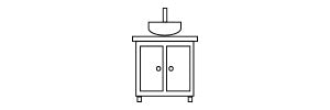 Diagram of a bathroom vanity with sink and cabinets