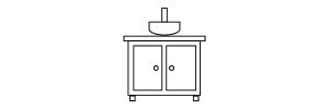 Line drawing of a bathroom vanity with a sink.