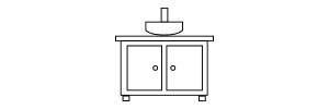 Line drawing of a kitchen cabinet with a sink above