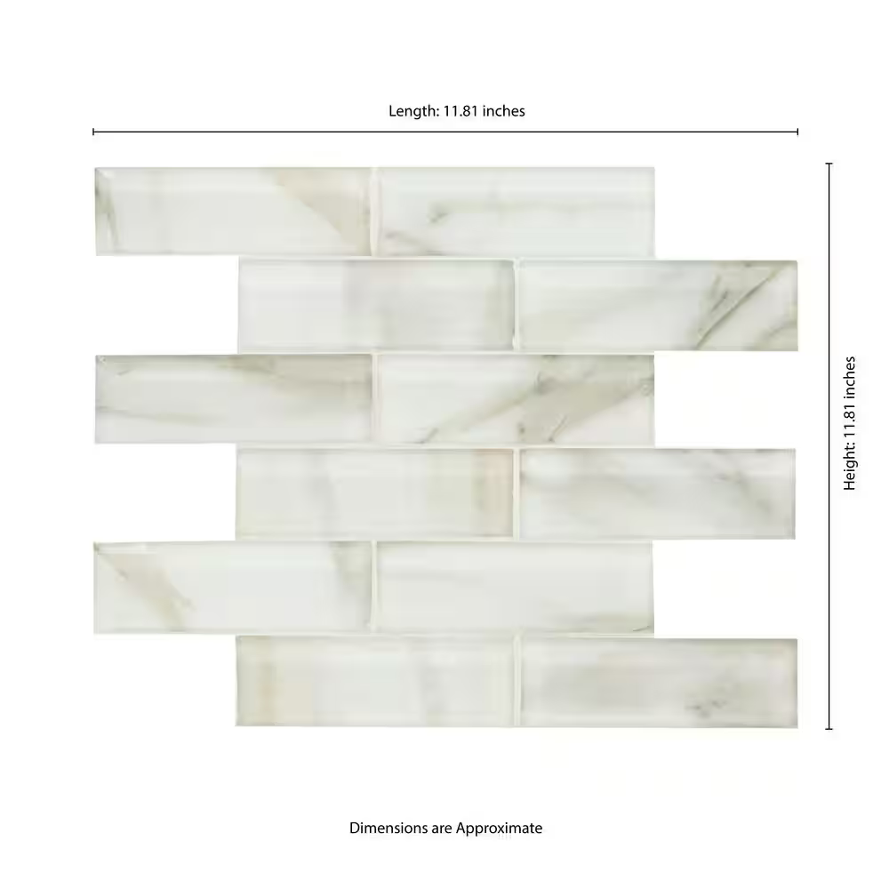 **PER PC** Ivory Amber Beveled 12x12 Glossy Glass Subway Mosaic, Retail: $19.60/pc, 10 sf/bx, 10pcs/bx, 35 lbs/bx, FINAL PRICE: $9.99/sf, $99.90/ Box + TAX