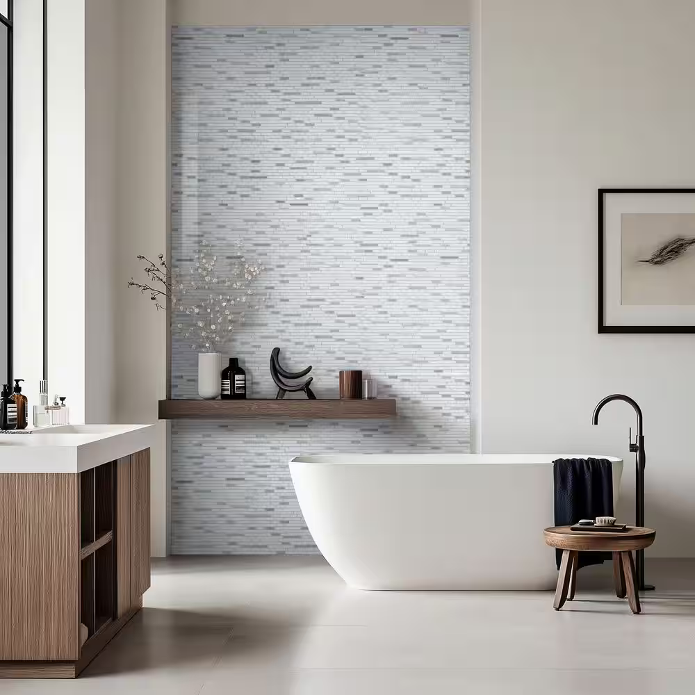 **PER PCS** Lucid Sky Interlocking 12x13 Glass/Metal Mesh-Mounted Mosaic, GLSMTIL-LUCSKY4, 4.06mm, 20pcs, 36 lbs, 0.98sf, Retail: $4.03/pc, FINAL PRICE: $1.99/pc + Tax
