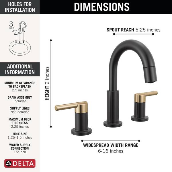 Delta Nicoli Two Handle Widespread Pull-Down Bathroom Faucet in Matte Black & Champagne Bronze, 35749LF-GZPD