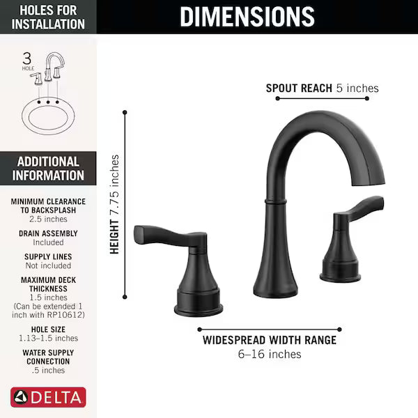 Delta Faryn Two Handle Widespread Bathroom Faucet in Chrome, 35822LF