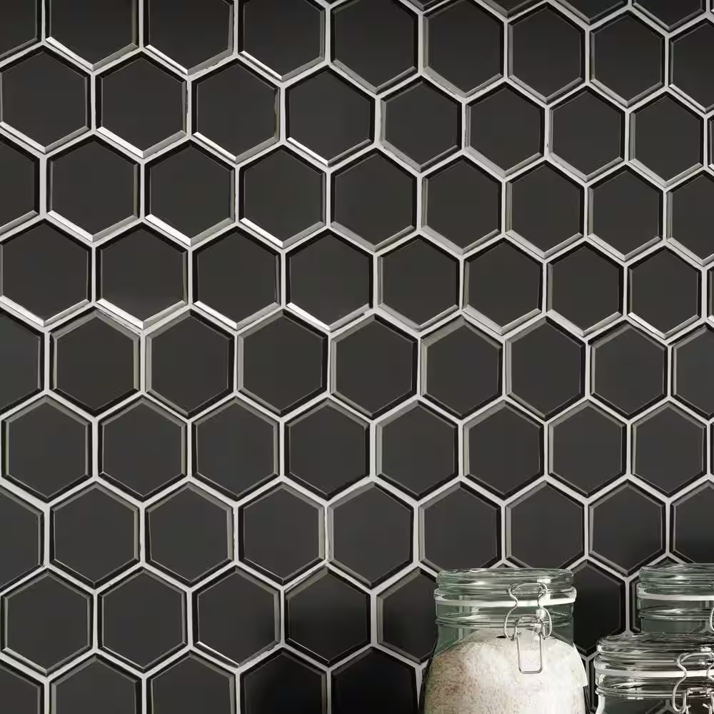Metallic Gray 3 in. Beveled Hexagon 11x12 Glass Mesh-Mounted Mosaic, SMOT-GLS-MEGRBEHEX8MM, 8.9sf, 10 pcs, 32 lbs, FINAL PRICE: $9.99/pc, $99.90/box + Tax