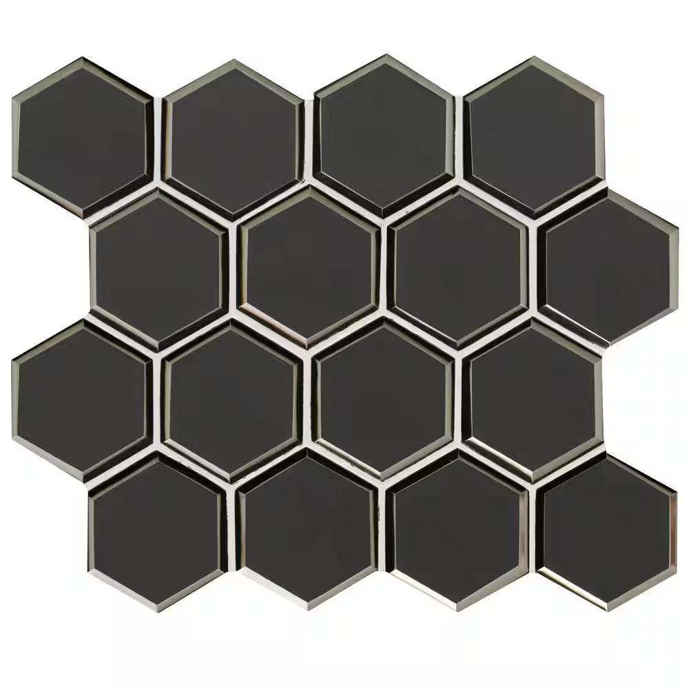 Metallic Gray 3 in. Beveled Hexagon 11x12 Glass Mesh-Mounted Mosaic, SMOT-GLS-MEGRBEHEX8MM, 8.9sf, 10 pcs, 32 lbs, FINAL PRICE: $9.99/pc, $99.90/box + Tax