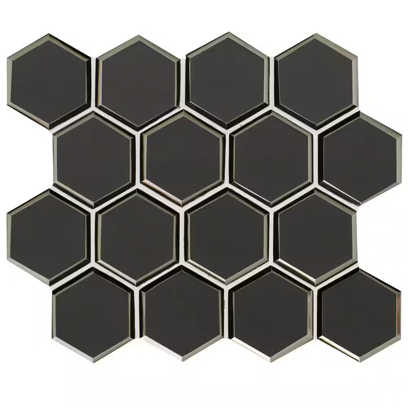 Metallic Gray 3 in. Beveled Hexagon 11x12 Glass Mesh-Mounted Mosaic, SMOT-GLS-MEGRBEHEX8MM, 8.9sf, 10 pcs, 32 lbs, FINAL PRICE: $9.99/pc, $99.90/box + Tax