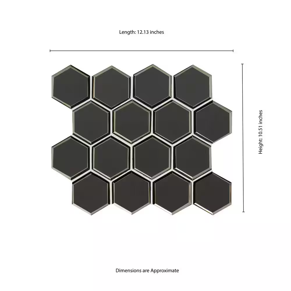 Metallic Gray 3 in. Beveled Hexagon 11x12 Glass Mesh-Mounted Mosaic, SMOT-GLS-MEGRBEHEX8MM, 8.9sf, 10 pcs, 32 lbs, FINAL PRICE: $9.99/pc, $99.90/box + Tax