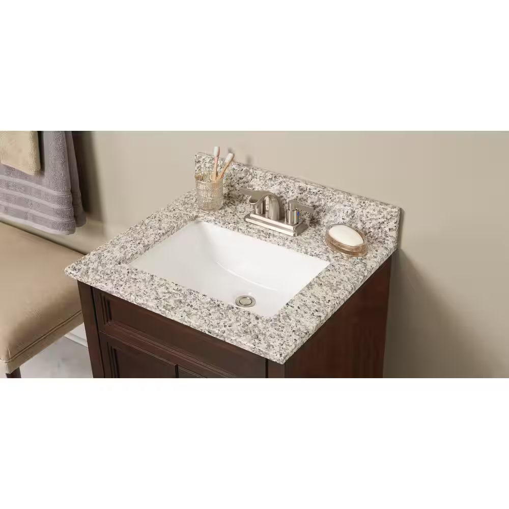 Home Decorators Collections 25 in. W Granite Single Sink Vanity Top in Blanco Perla with White Sink, BLANPER2522-2CM, MSRP: $199.00, Final Price: $99.99 + Tax