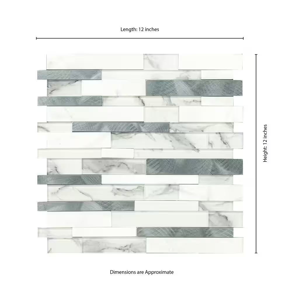 Denali Frost 12x12 Textured Glass Interlocking Peel and Stick Mosaic, SMOT-PNS-DENFRO-4MM, 20sf, 20 pcs, 36 lbs, FINAL PRICE: $3.99/pc, $79.80/box + Tax