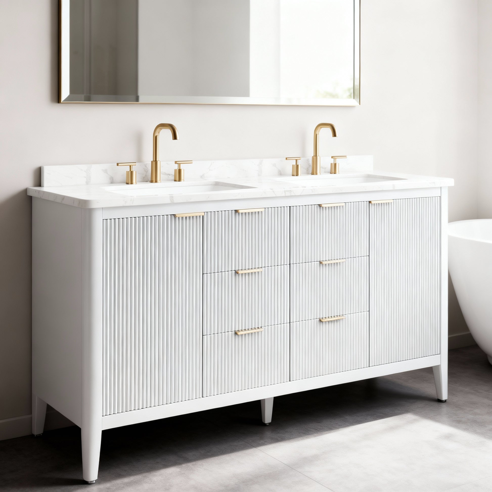 Tulip 72-in Double Sink Vanity with Engineered Carrara Top in White, Tulip13072WH [FB315], FINAL PRICE: $1,499.99 + TAX
