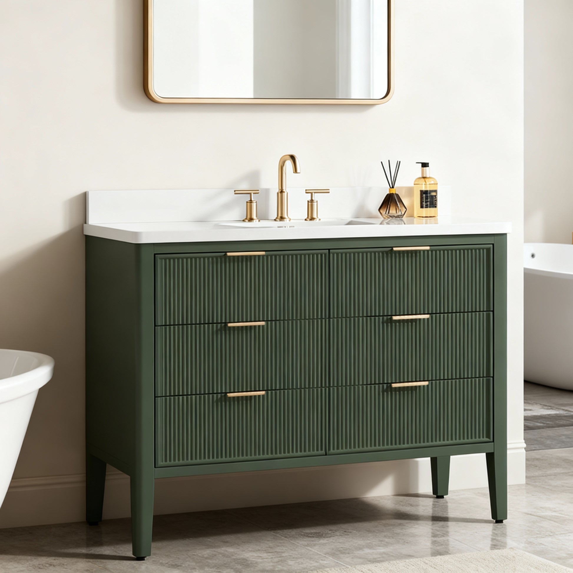 Tulip 48-in Single Sink Vanity with Engineered Carrara Top in Loden Green, Tulip13048GR, FINAL PRICE: $999.99 + TAX