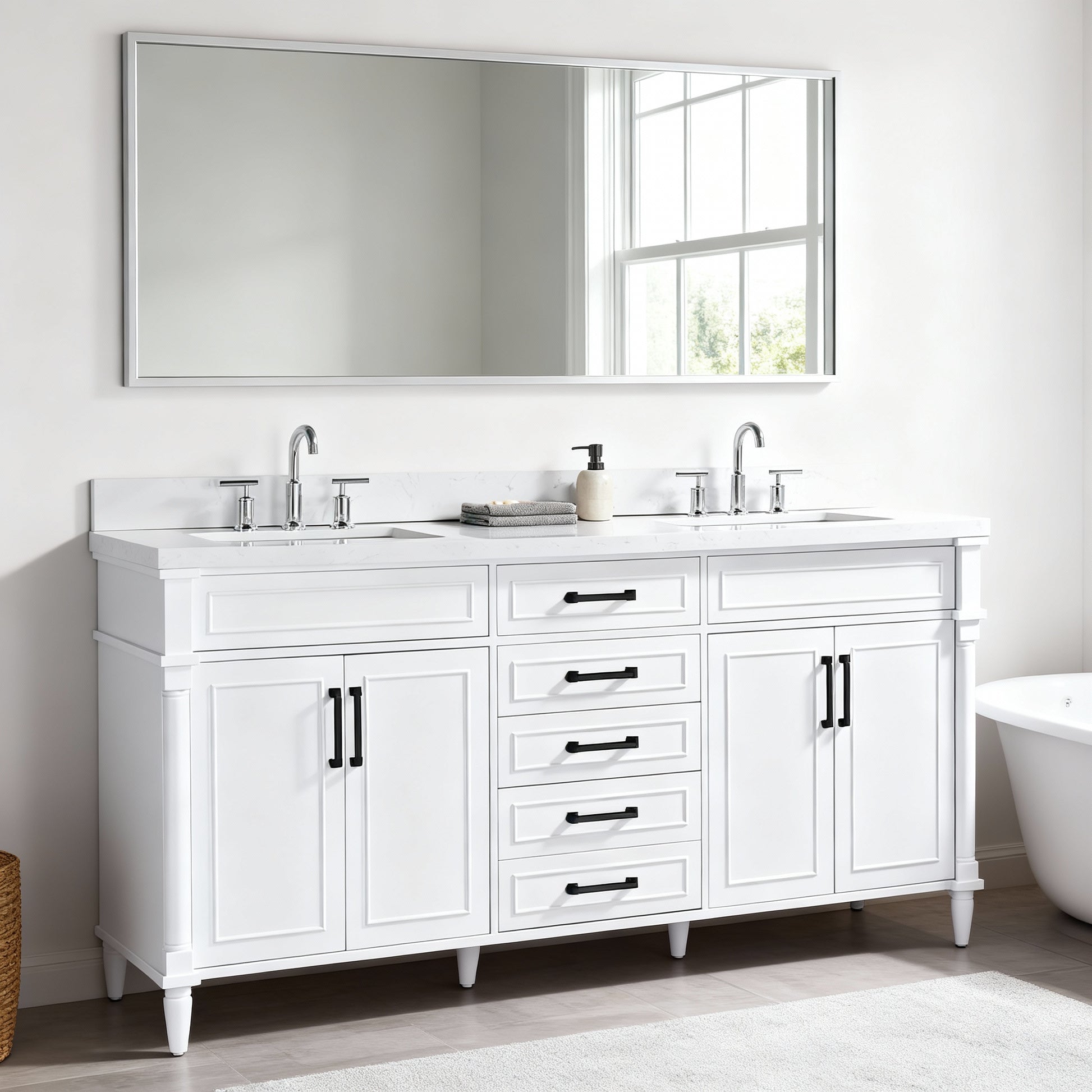 Iris 72-in Double Sink Vanity with Engineered Carrara Top in White, Iris7072WH [FB308], FINAL PRICE: $1,399.99 + TAX