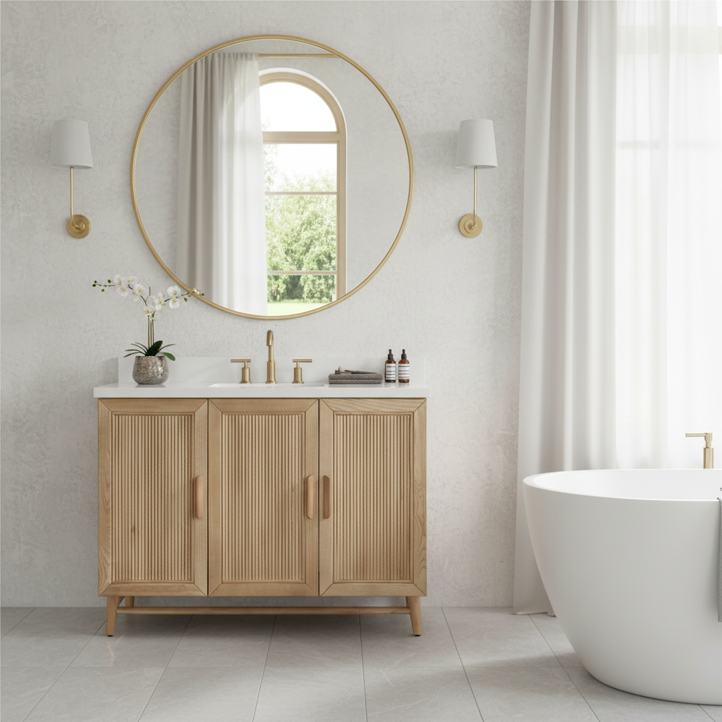 Sunflower 48-in Single Sink Vanity with Engineered Carrara Top in Light Coffee, Sunflower13048BLC [FB311], Retail: $1,950.00, FINAL PRICE: $999.99+ TAX [FBM-201]