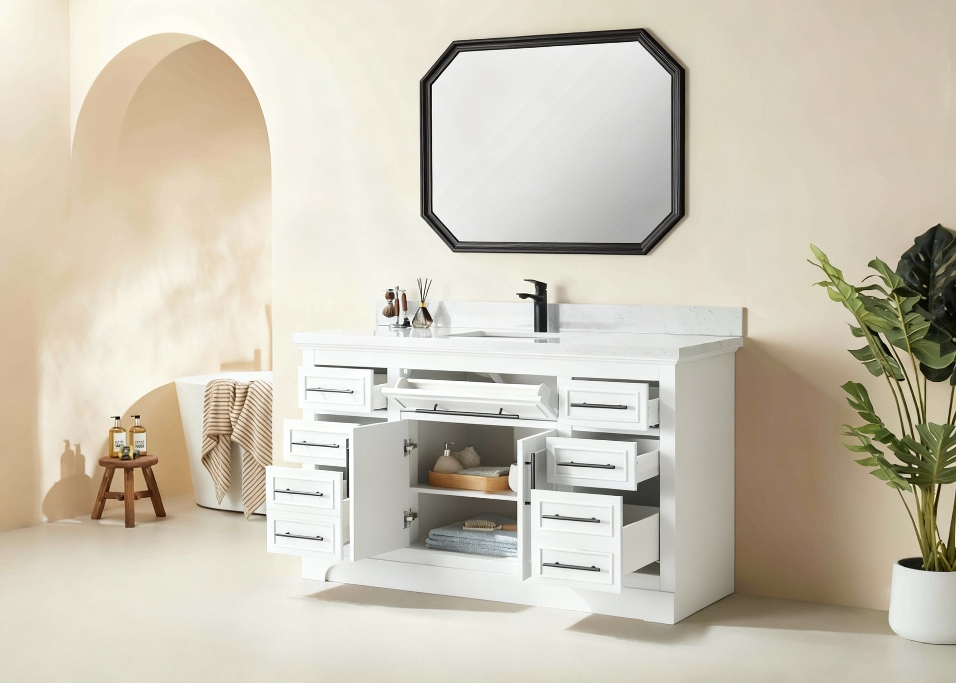 Iris 60-in Single Sink Vanity with Engineered Carrara Top in White, Iris21060SWH [FB307], FINAL PRICE: $1,199.99 + TAX