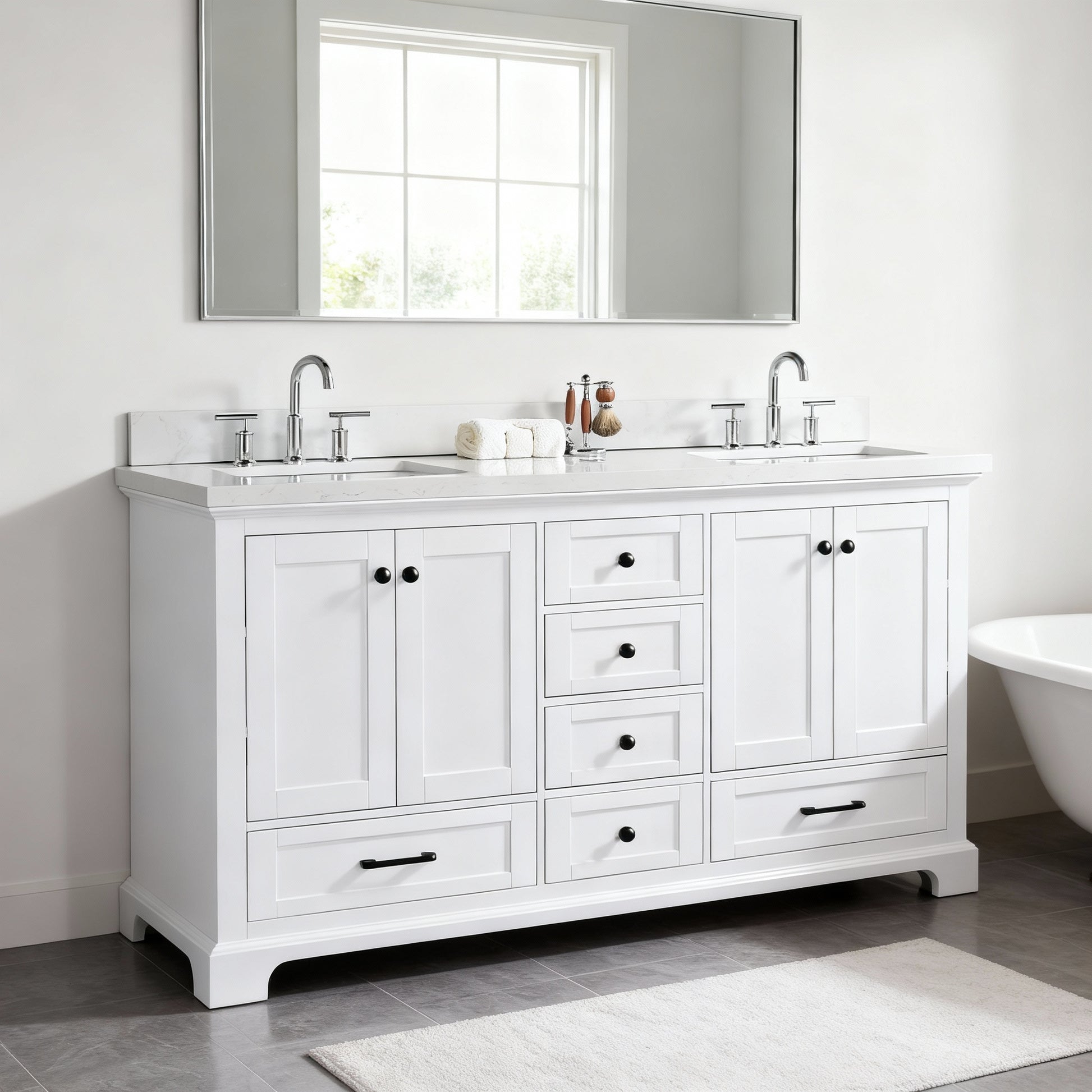 Rose 72-in Double Sink Vanity with Engineered Carrara Top in White, ROSE5072WH, FINAL PRICE: $1,399.99 + TAX