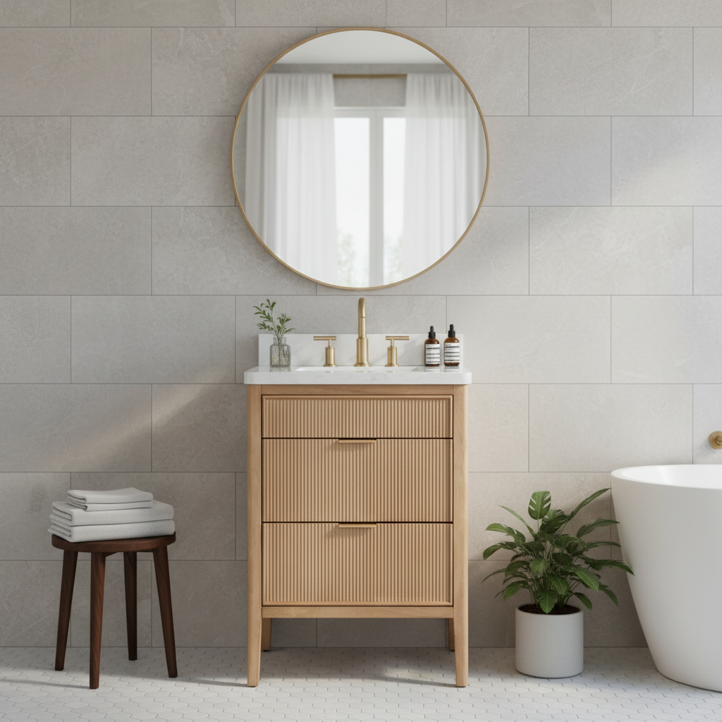 Tulip 24-in Single Sink Vanity with Engineered Carrara Top in Light Coffee, Tulip13024LC, Retail: $859.00, FINAL PRICE: $599.99+ TAX