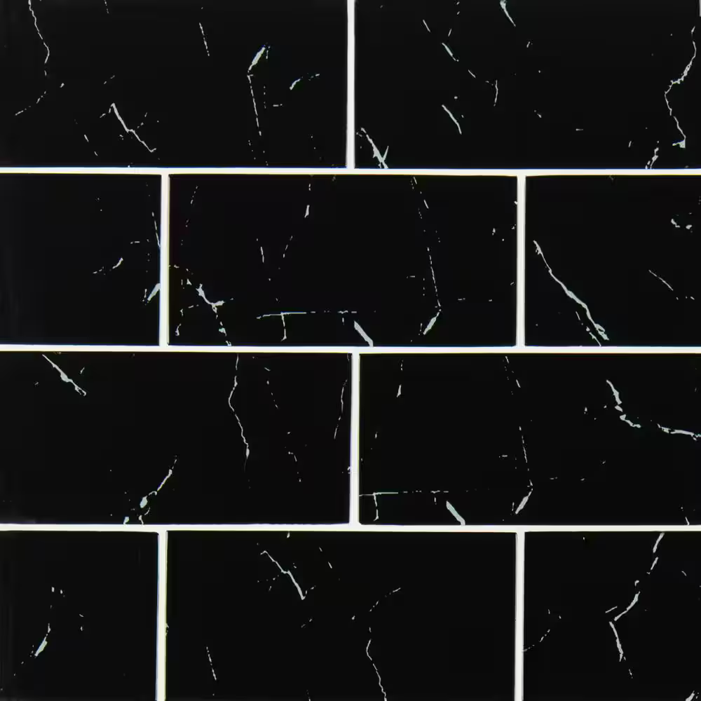 Nero Marquina 3x6 Glass Subway Wall Tile, SMOT-GL-T-NERMAR36, 5sf, 40 pcs, 8mm, 22 lbs, FINAL PRICE: $3.99/sf, $19.95/box + Tax
