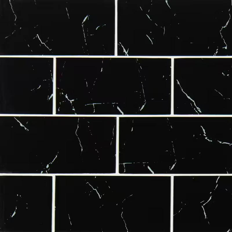 Nero Marquina 3x6 Glass Subway Wall Tile, SMOT-GL-T-NERMAR36, 5sf, 40 pcs, 8mm, 22 lbs, FINAL PRICE: $3.99/sf, $19.95/box + Tax