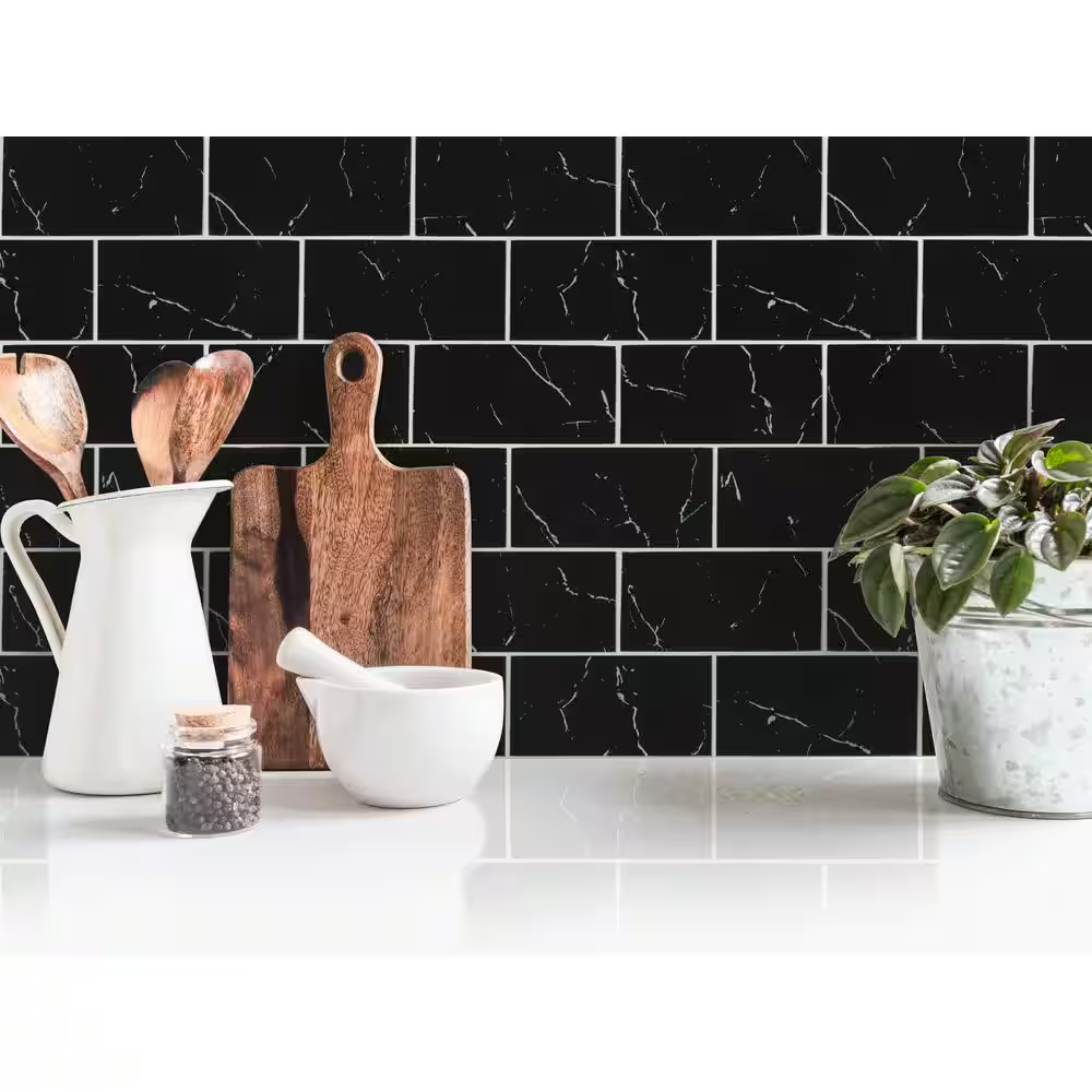 Nero Marquina 3x6 Glass Subway Wall Tile, SMOT-GL-T-NERMAR36, 5sf, 40 pcs, 8mm, 22 lbs, FINAL PRICE: $3.99/sf, $19.95/box + Tax